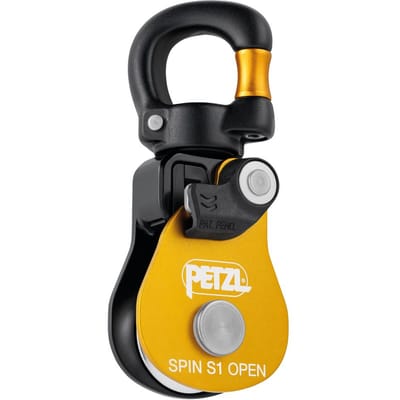 Petzl Spin S1 Open Yellow – Compacte Katrol met Open Draaibaar Oog 11 mm & 5 KN