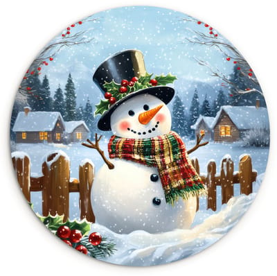 WallCircle® Wandcirkel 120x120 cm - Muurcirkel Sneeuwpop - Winterdorp - Kleurrijk - Muurdecoratie woonkamer - Wanddecoratie slaapkamer - Kamer decoratie accessoires - Ronde schilderijen XXL
