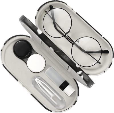 Dubbele Laag Bril Etui, 2-in-1 Zonnebril Doos, Contactlenzen Opbergtas met Spiegel, Lichtgewicht Reistas voor Dames en Heren
