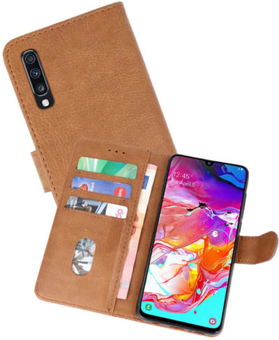 Hoesje Geschikt voor Samsung Galaxy A70 - Kaarthouder Book Case Telefoonhoesje - Bruin
