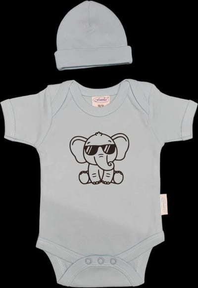 Kraamcadeau - Setje - Romper en muts - olifant - maat 50/56 - blauw