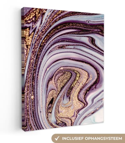 Canvas schilderij 120x160 cm - Wanddecoratie Marmer - Roze - Goud - Glitter - Marmerlook - Luxe - Muurdecoratie woonkamer - Slaapkamer decoratie - Kamer accessoires - Schilderijen op canvas