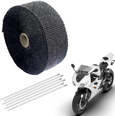 Hittebestendige Tape voor Uitlaat, Basaltvezel, 15 m x 2.5 cm, Inclusief RVS Kabelbinders, Ideaal voor Motoren en Auto's