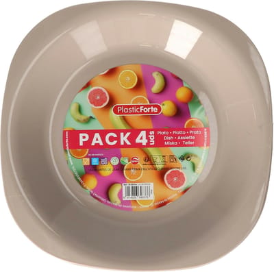 Plasticforte Verjaardag/kinderen/camping borden - 4x stuks - Dia 21 cm - beige - kunststof - onbreekbaar