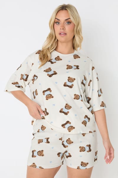 Yours Ivoorwitte Teddy Korte Pyjamaset Size 40-42