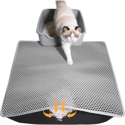 Kattenbakmat - Honingraat Dubbellaags Waterdicht & Urinebestendig - Antislip Kattenbakvanger - Makkelijk Reinigbaar - voor Kattenbak - Grijs - 40cm*50cm - 1 Stuk