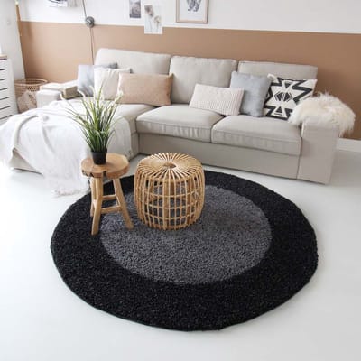 Rond hoogpolig vloerkleed - Trend Frame antraciet 160