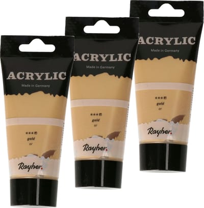 Rayher hobby Acrylverf op waterbasis - 3x - goud - 75 ml - Schilderen/knutselen - Voor kinderen en volwassenen