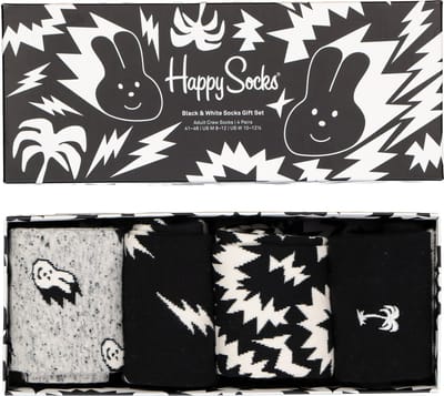 Happy Socks Black & White Socks Gift Set (4-pack) - altijd goed - zwart met wit - Unisex - Maat: 41 - 46
