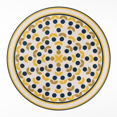 Wallfluent Vinyl Tapijt - Kleine Bloemen En Bladeren In Een Regelmatig Patroon Binnen Tapijt - 50 cm - Rechthoek Vinyl Vloerkleed - - Geel Vloerkleed Op Vinyl - Woonkamertapijt - Slaapkamertapijt