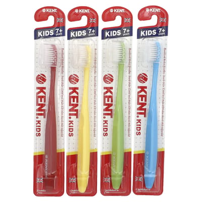 Kent, brosses à dents de qualité supérieure pour enfants, à partir de 7 ans, 4 brosses à dents beige