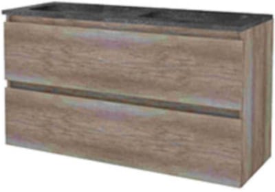 Basic-Line Start 46 Badkamermeubelset - 120 x 46 cm - Greeploos - 2 Lades - Hardstenen Wastafel - 2 Kraangaten - Scotch Oak