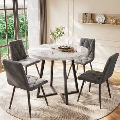 STILVORA Eettafels 80x80x75cm - Eettafel Rond met Stijlvol Frame - Geschikt voor Keuken of Woonkamer - Metaal - Zwart