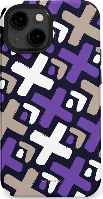 Casetastic hoesje geschikt voor Apple iPhone 13 mini - MagSafe - Dubbellaagse bescherming - Fresh Paars Witte X's - Fashion Case - Donkerblauw Zilver Lavendel Wit