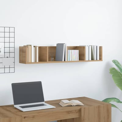 vidaXL - CD-wandschap - 100x18x18 - cm - bewerkt - hout - artisanaal - eikenkleurig
