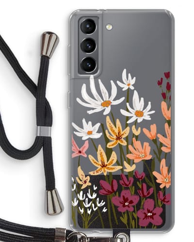 Case Company® - Hoesje met koord geschikt voor Samsung Galaxy S21 hoesje met Koord - Painted wildflowers - Telefoonhoesje met Zwart Koord - Bescherming aan alle Kanten en Over de Schermrand