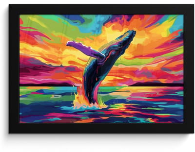 Poster in lijst - Fotolijst 30x20 cm - Posters - Zonsondergang - Walvis - Geschilderd - Kleurrijk - Posterlijst zwart - Decoratie - Wanddecoratie woonkamer - Muurdecoratie slaapkamer