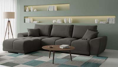 Luxe L-vormige Hoekbank Fluweel – Zwart – 289x189 cm – Industrohome