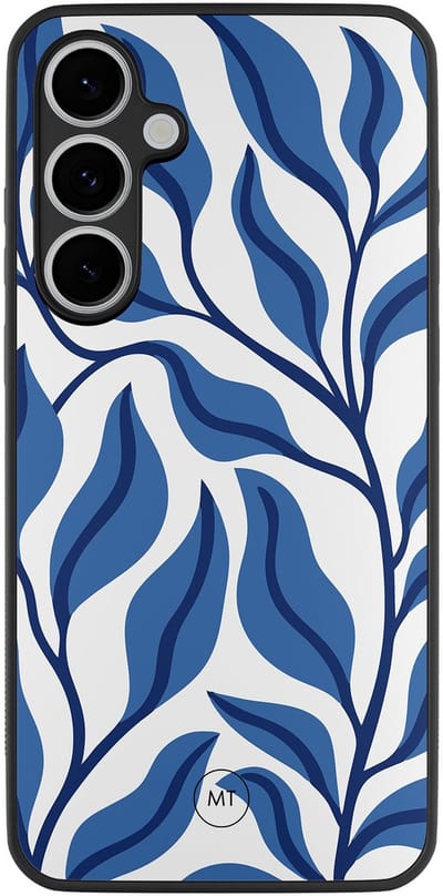 Hoesje geschikt voor Samsung Galaxy S24 FE - Blue leaves - TPU Hard Case Backcover - Blauw - Mooie Telefoonhoesjes