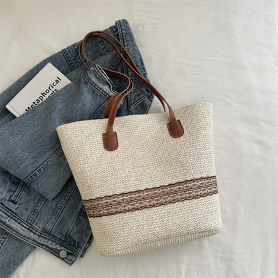 Weven Stro Geweven Tas voor Dames Grote Capaciteit Nieuwe Zomer Eenvoudige Schoudertas Strand Draagtas black