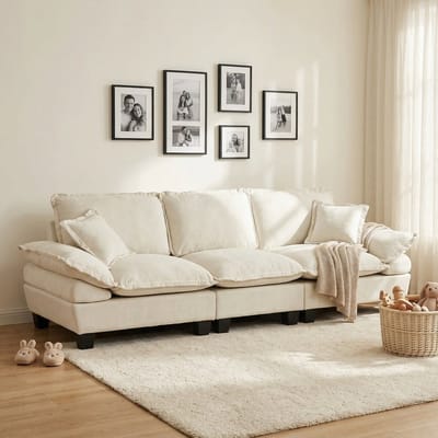 MIVRAY 3-Zitsbank 263 x 82 x 90 cm - Comfort Met Afneembare Armleuningen - Voor Woonkamer En Appartement - Chenille Beige