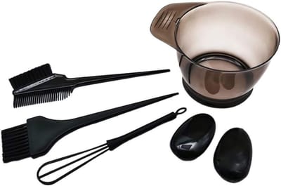 Set van 5 haarkleuraccessoires met verfkwasten, verfschalen en siliconen oorbeschermers voor professioneel gebruik in salons en thuis