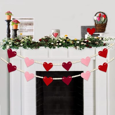 Vilten Hart Slinger - Valentijn Banner - Feestelijke Decoratie - Voorgeregen & Klaar - 2.5 meter - Rood Roze Bordeaux