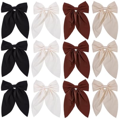 Virtubuy - Haarstrikken - Haaraccessoires - Vintage Satijn - Krokodilclips - 12 Stuks - Effen Kleuren - Geschikt voor Kinderen