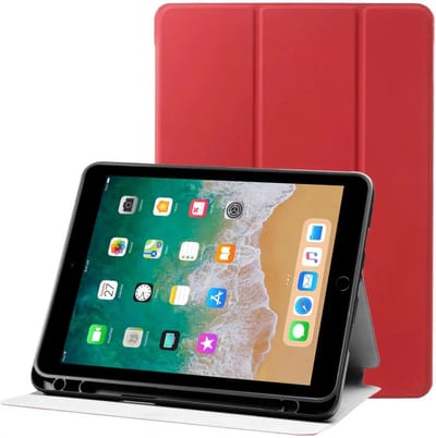 Tablet Hoes Geschikt voor Apple iPad 9.7 2017/2018/Air/Air 2 | Luxe Tri-Fold Book Case | Kunst Leren Bescherm Hoes | Standaard Functie | Rood