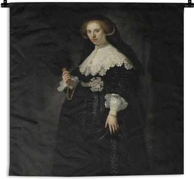 Wandkleed Rembrandt van Rijn - Huwelijksportret van Oopjen Coppit - Schilderij van Rembrandt van Rijn Wandkleed katoen 120x120 cm - Wandtapijt met foto