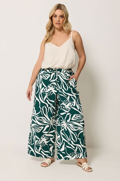 Yours Blauwgroene Broek Met Bloemenprint En Wijde Pijpen Size 42