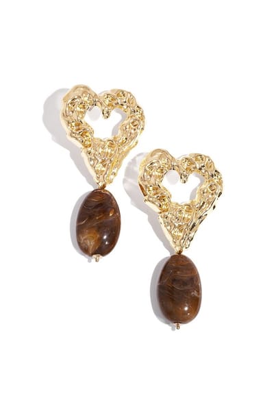Oorbellen Love it Bold – Hartvorm – Statement Oorbellen – Dagelijks – 8 x 4 cm – bruin - goud