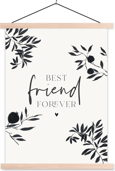 Posterhanger incl. Poster 87x120 cm - Schoolplaat - Besties - Spreuken - BFF - Quotes - Best friend forever - Textielposter - Blanke latten