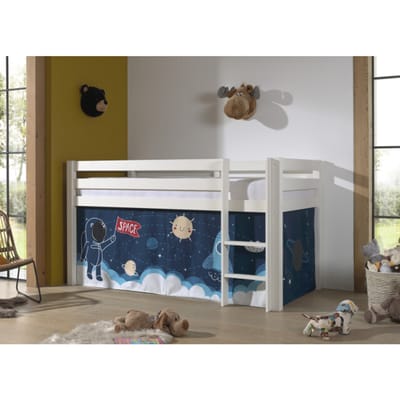LUCEVI - Pino Halfhoogslaper H115CM + Ladder + Space Shuttle Gordijntjes - Wit - 90x200 cm