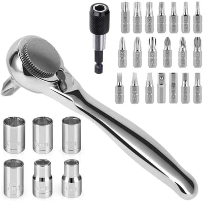 Store_8 - Mini Ratelsleutel - 28 stuks - Perfect voor huishoudelijke reparaties - Compact en veelzijdig - Schroevendraaier bits set - Handig voor k...