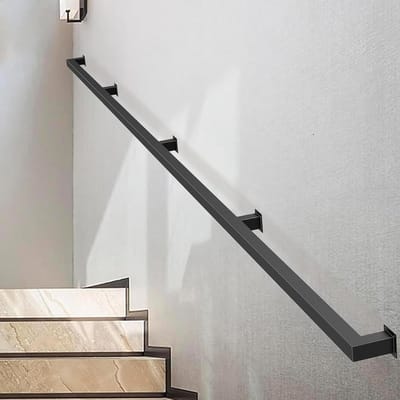 Trapleuning Set - Muursteun Balustrade - Veiligheid Ondersteuning - Smeedijzer Metaal - Aanpasbare Lengte - Zwart