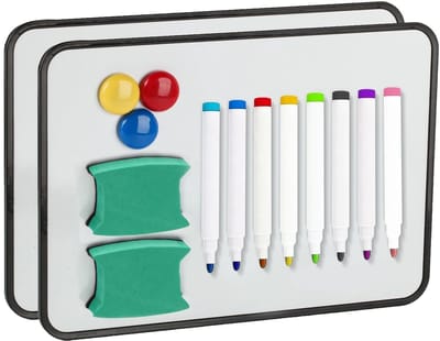 magneetwand, klein dubbelzijdig whiteboard, droog afwasbaar, A4-formaat, magneetwand, met droog uitwisbare stiften, gummetje, magneten, 30 x 21 cm, 2 stuks