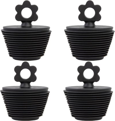 4x Universele Siliconen Afvoerstop Gootsteenplug voor Keuken, Bad, Douche en Wastafel - Zwart
