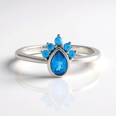 Cavill - Neon Blauwe Apatiet Ring - 925 Zilver met Platina Laagje - 0,37 ct - Peervormige Druppel - Bezel Zetting - Braziliaanse Edelsteen