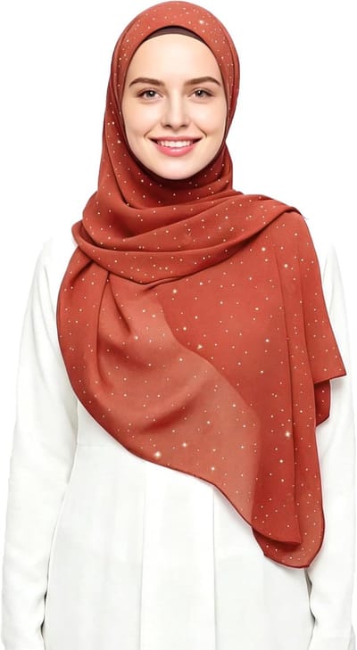 & Lily Hijab Hoofddoek Chiffon voor Moslim Vrouwen met Gouden Pailletten 72 x 190cm