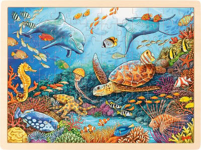 GOKI Puzzel - Great Barrier Reef - 96 Stukjes - 40X30X0,8Cm - Hout - 3 Jaar