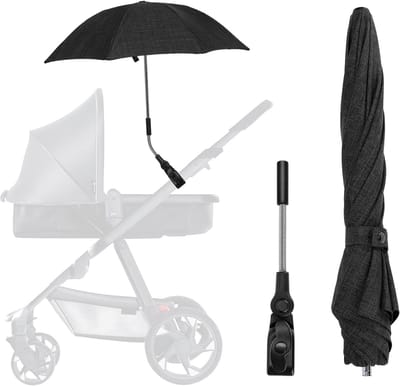 Kinderwagen Parasol - Zonwering Buggy - Bescherming Tegen Zon - Universele Montage - 71cm Diameter - Zwart
