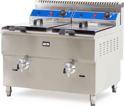 HCB® - Professionele grote Horeca frituurpan - Dubbele friteuse - 2 x 14 liter - propaan - RVS / INOX frietketel - frietpannen - frietpan - 59x68x63 cm (DxBxH) - 24000W - 2099
