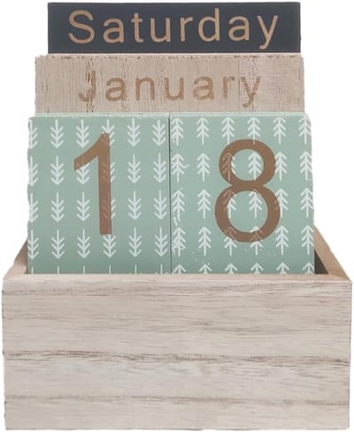 Bureau Kalender - Eeuwigdurende Kalender - Kantoor Decoratie - Hout Metaal Design - 29x29x16 cm - Rustiek