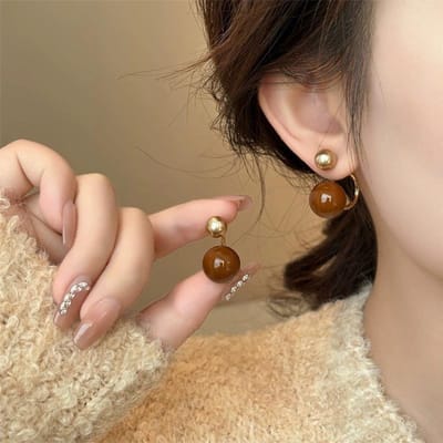 Boucles d'oreilles pendantes à deux perles imitation perle blanche coréenne Boucles d'oreilles pendantes douces Accessoires de bijoux de mode pour femmes Vente en gros black