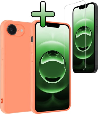 Hoesje Met Screenprotector - Geschikt voor Apple iPhone 16e - Sterk & Shockproof - Back Cover - Siliconen Case - Telefoon Hoes - Perzik