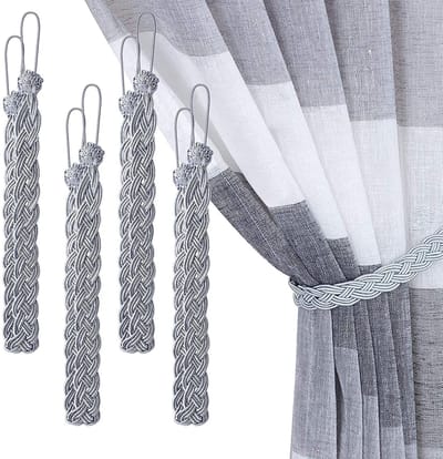 Dailygoods - Gordijnhouders - Gevlochten gordijnhaken - Eenvoudig te gebruiken - Zilver - Ideaal voor raamgordijnen - Geschikt voor middeldik gordijnen
