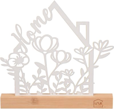 UNUS® Staander decoratieve "Home" bloemen wit decoratie lente zomer decoratie met bamboevoe