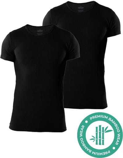 SQQUADD® Bamboe T-Shirt Heren - Slim fit - Ronde hals - Maat S - 2-pack - Zijdezacht en Ademend - Anti Zweet T-Shirt - Ondershirt Heren - Zwart