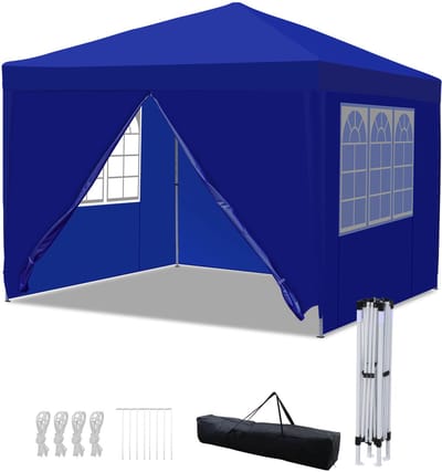 Partytent 3x3 m met Zijwanden – Easy Up Vouwpaviljoen Waterdicht incl. Draagtas – Blauw